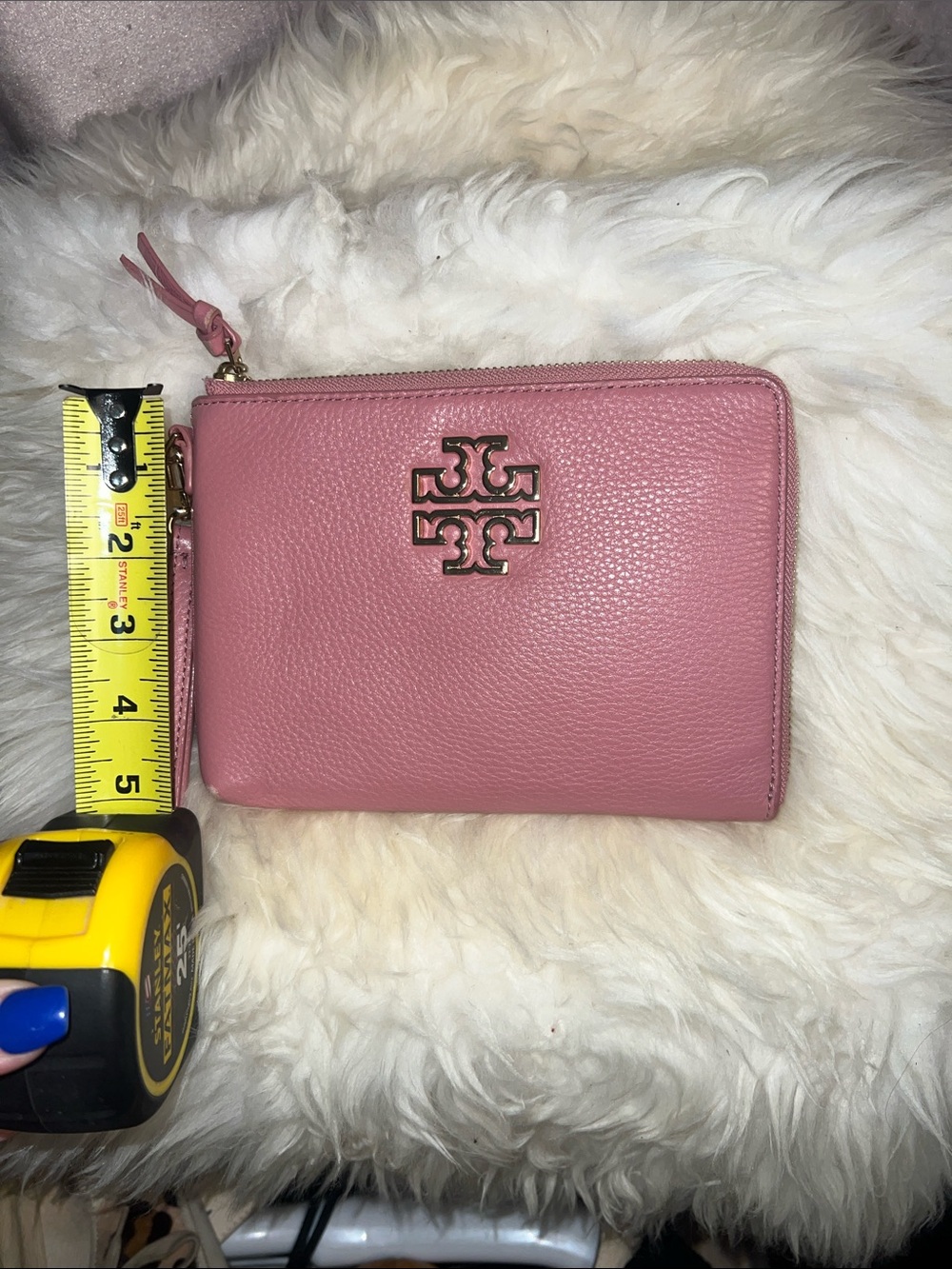 Tory Burch Rose Pink Pebbled Leather Zip-Around Wallet with Gold Logo